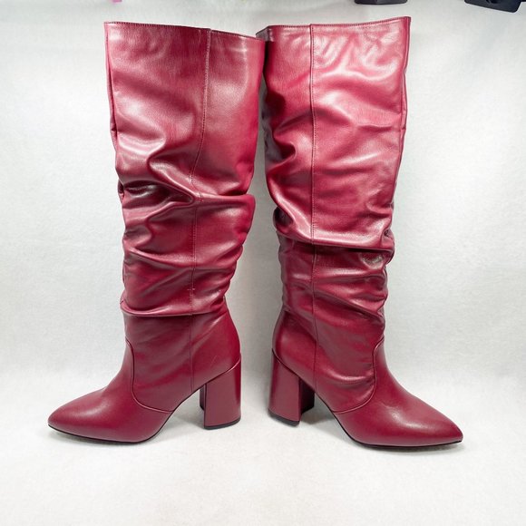 Qupid Burguandy Markio Block Heel Slouch Boots 8.5 - Picture 7 of 10